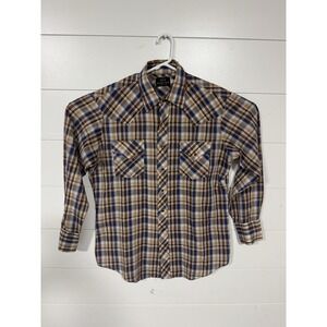 Vtg 70s Western Shirt Pearl Snap Sears Cowboy Rockabilly Plaid Men Large 16-16.5